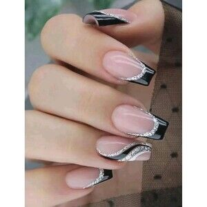 B2G1F 24-pcs. Medium Square Black & White French Tip Press On Nails